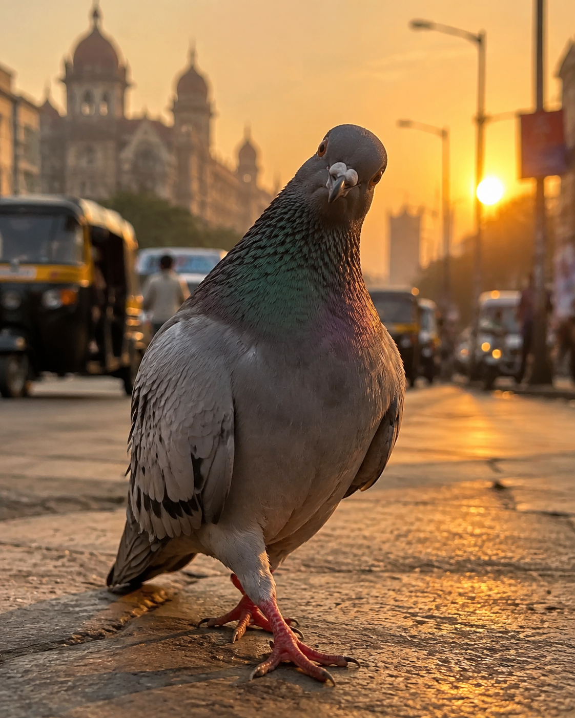 Winning dare photo: a dramatic pigeon at golden hour